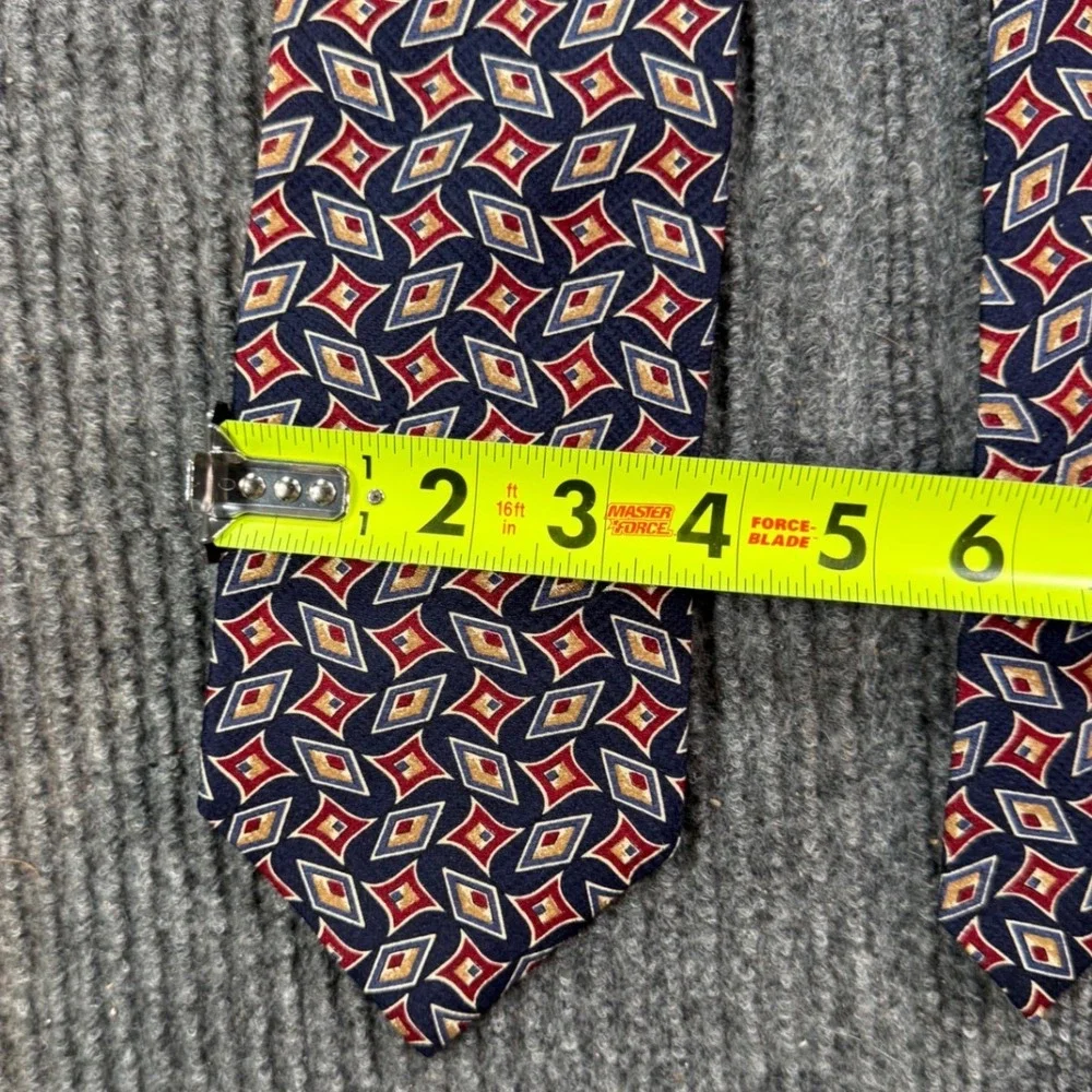 Christian Dior La Chemise Mens Silk Tie Navy Blue Red Gold Geometric Diamond